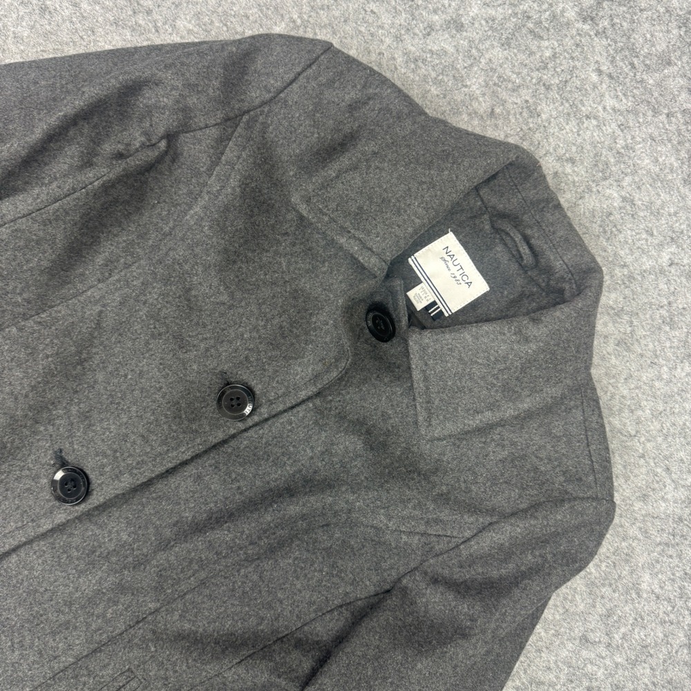 Nautica Womens Gray Wool Blend Button Up Pea Coat Jacket‎ Size L RN94468